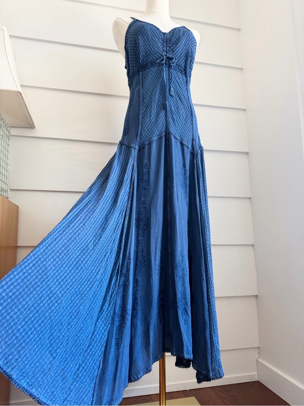 Vintage Y2K Maxi Dress Indigo Blue Fairy Made in India size L - Picture 2 of 8